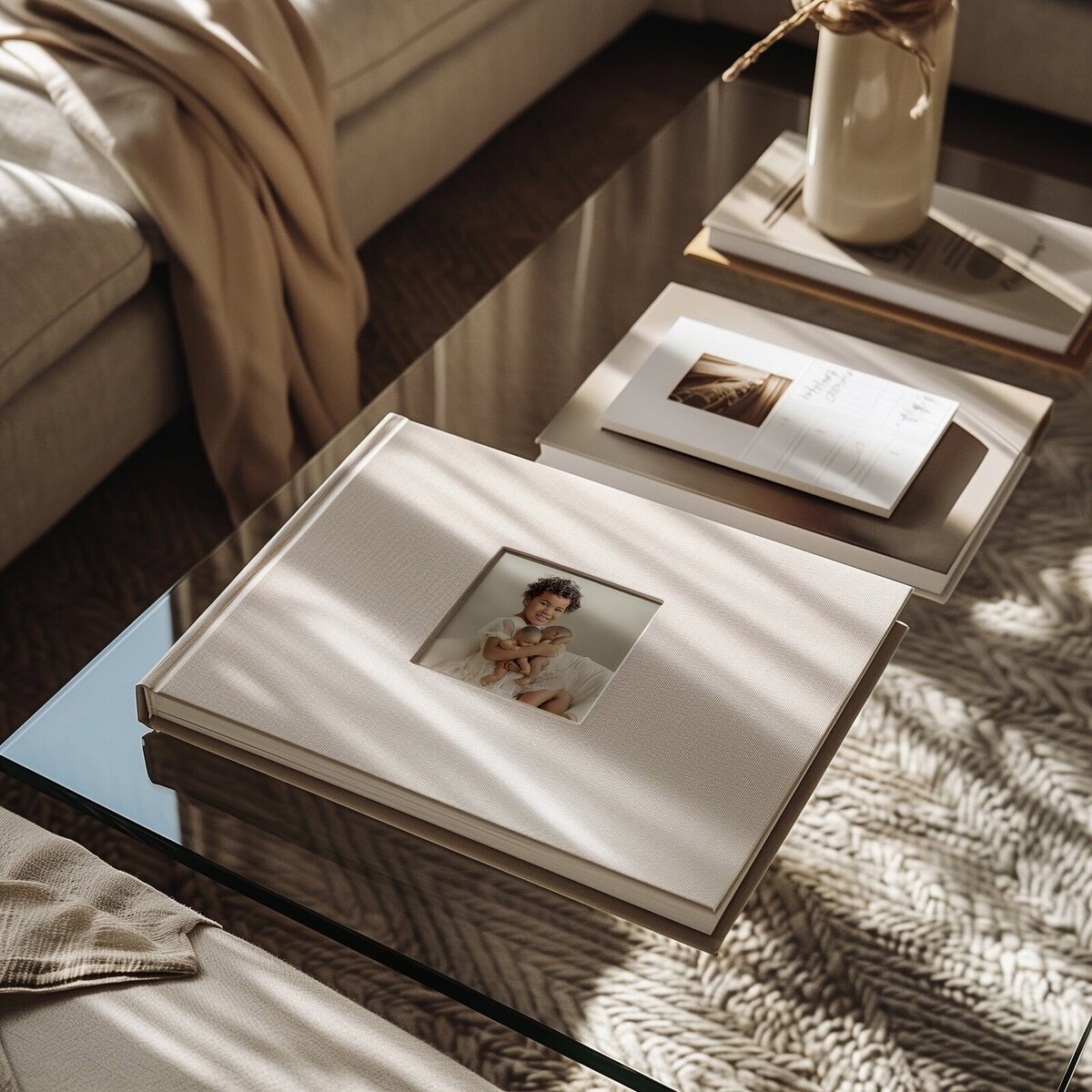 Heirloom album with mom and baby – photographer traverse city