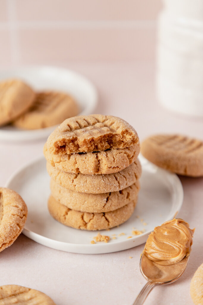 a stack of peanut butter cookies