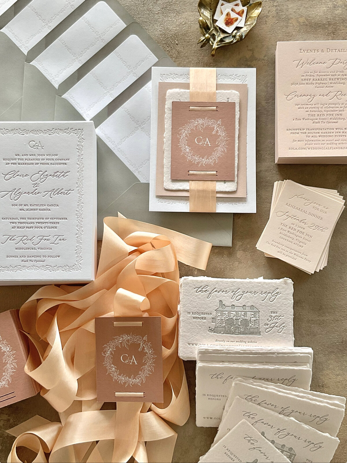 Wedding stationeries with custom calligraphy