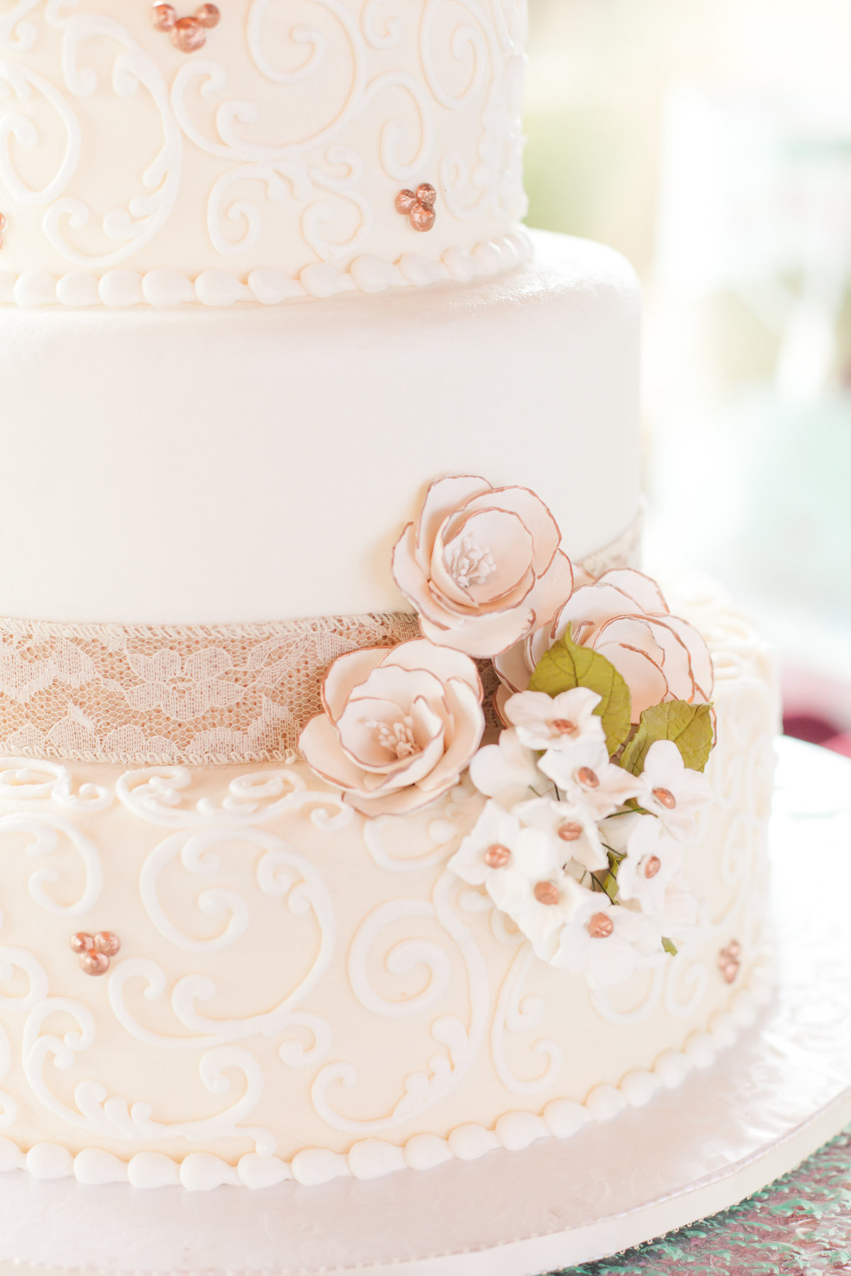 pink and white wedding cake