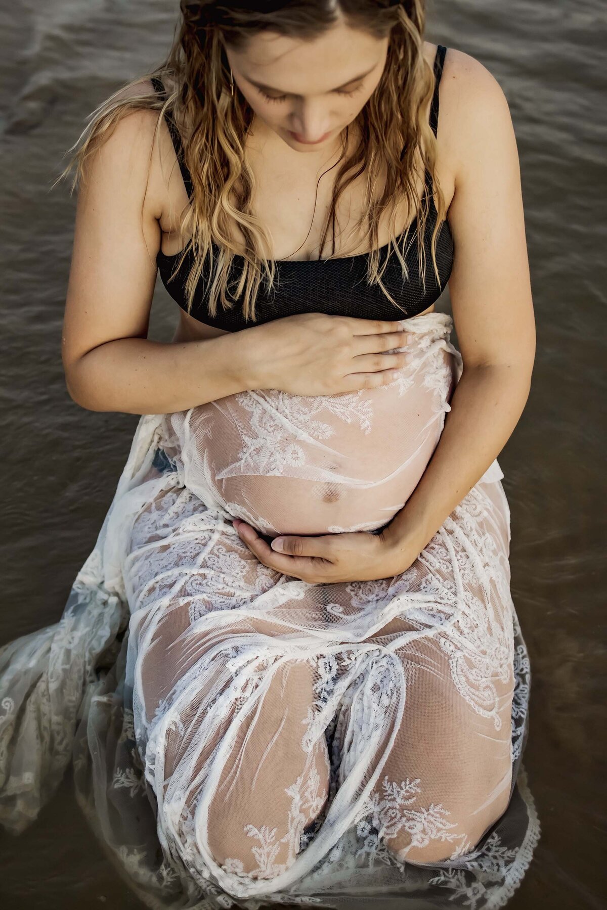 pregnant mom in the water in Flower mound