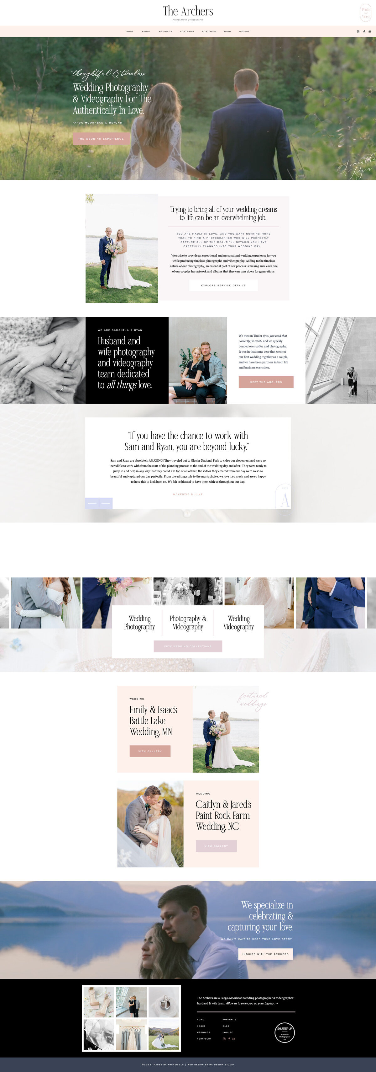 a mockup of a romantic and timeless photographer website