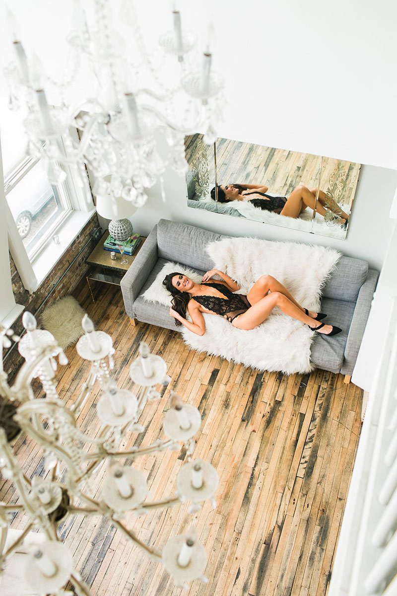 A boudoir photo taken at a Parisian styled loft in Chicago