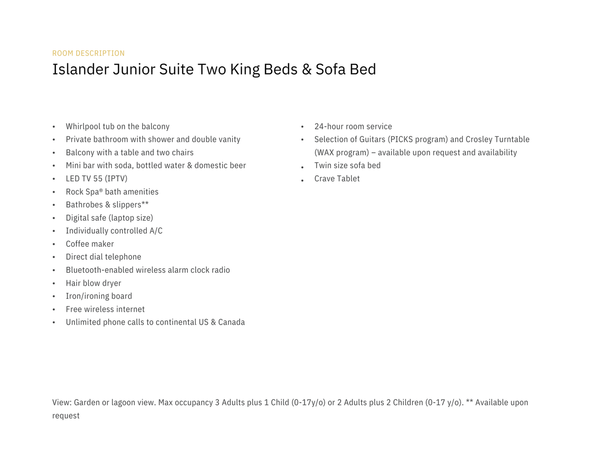 Islander Junior Suite Two King Beds & Sofa Bed Description