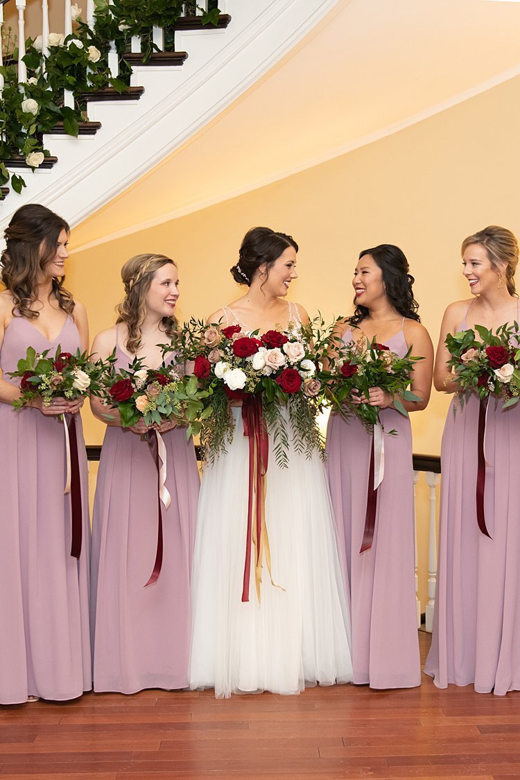 Bride with bridesmaids in lilac at University Club in Pittsburgh, PA