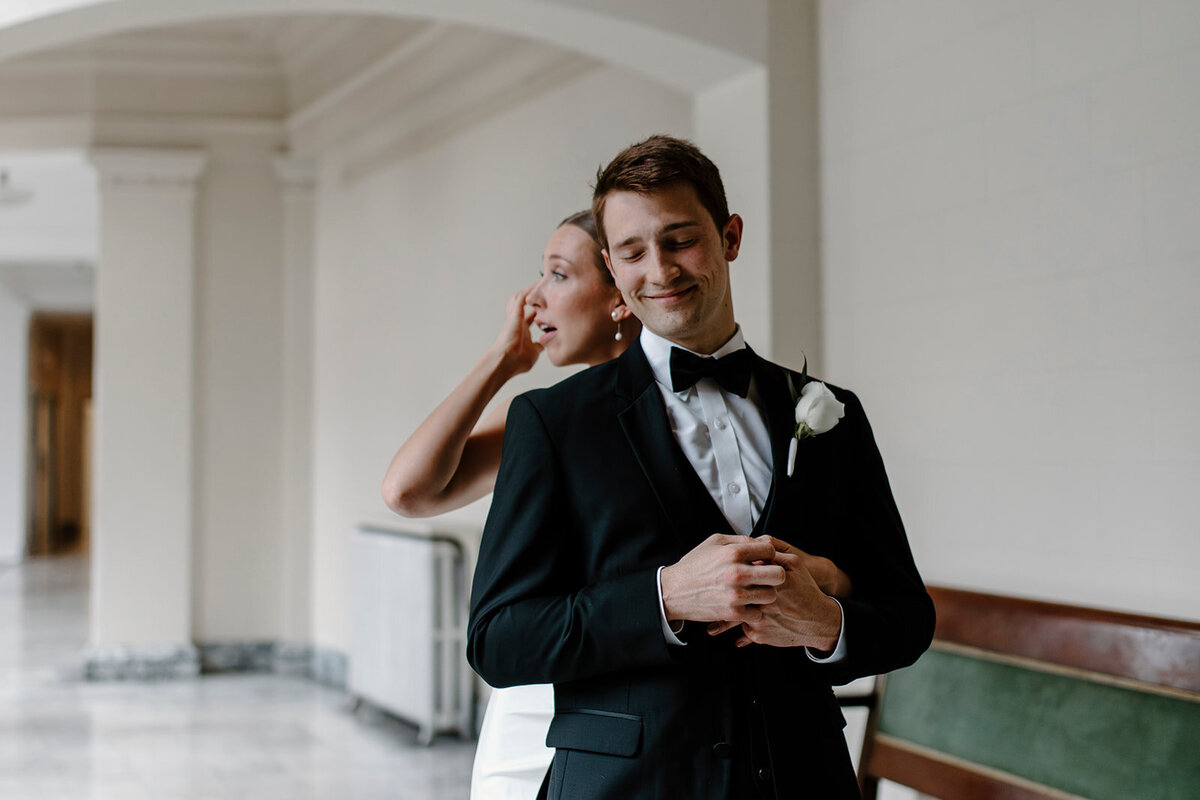bride and groom at their first touch