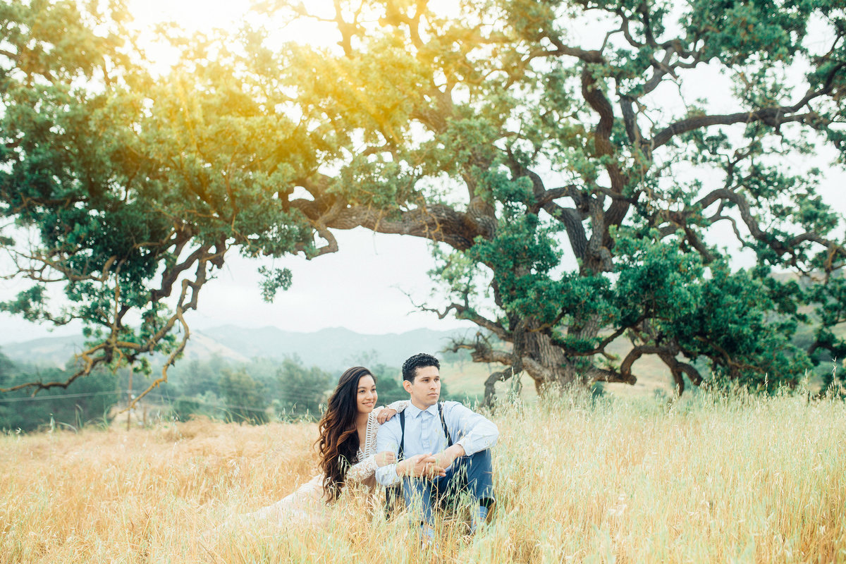 Engagement Photograph Of  Man And Woman In The Middle Of Meadow Los Angeles
