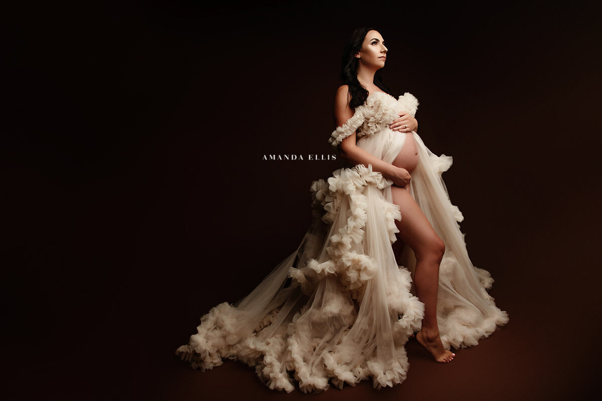 Stunning portrait of pregnant woman posing in maternity photography shoot