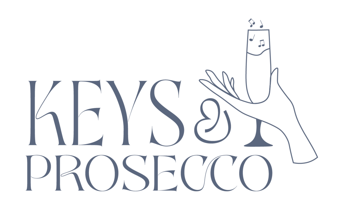 Keys and Prosecco luxury wedding piano service logo with elegant script typography