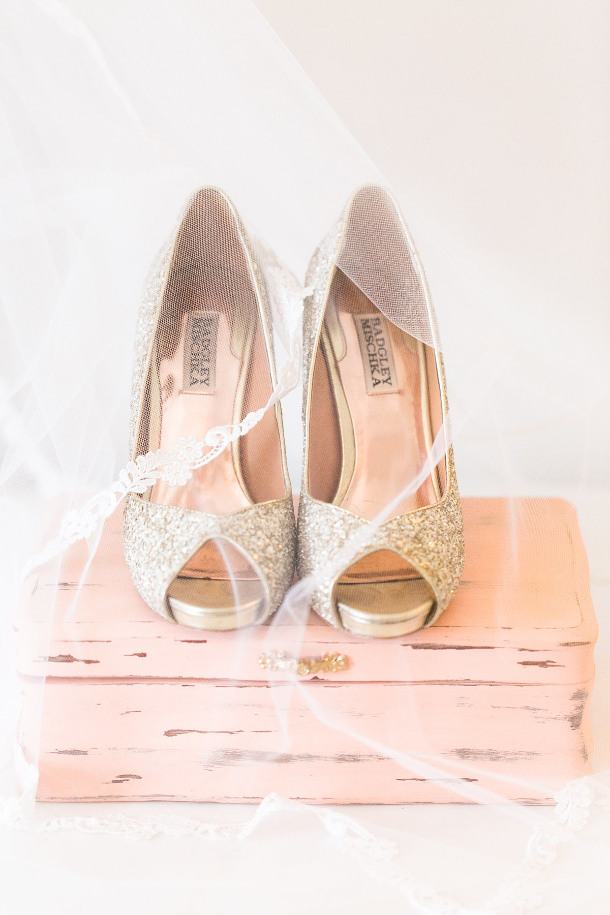 Peach and gold sparkly wedding shoes