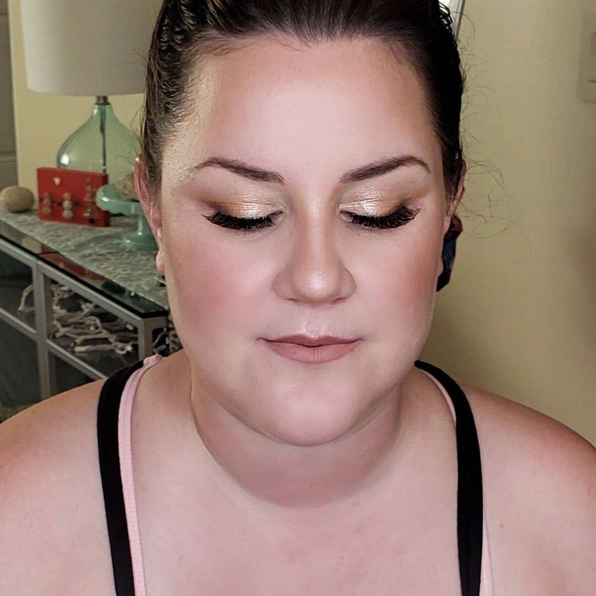Soft, romantic bridal party look with dewy skin and nude lips – Fairfield County and NYC makeup artist Lydia Arroyo.