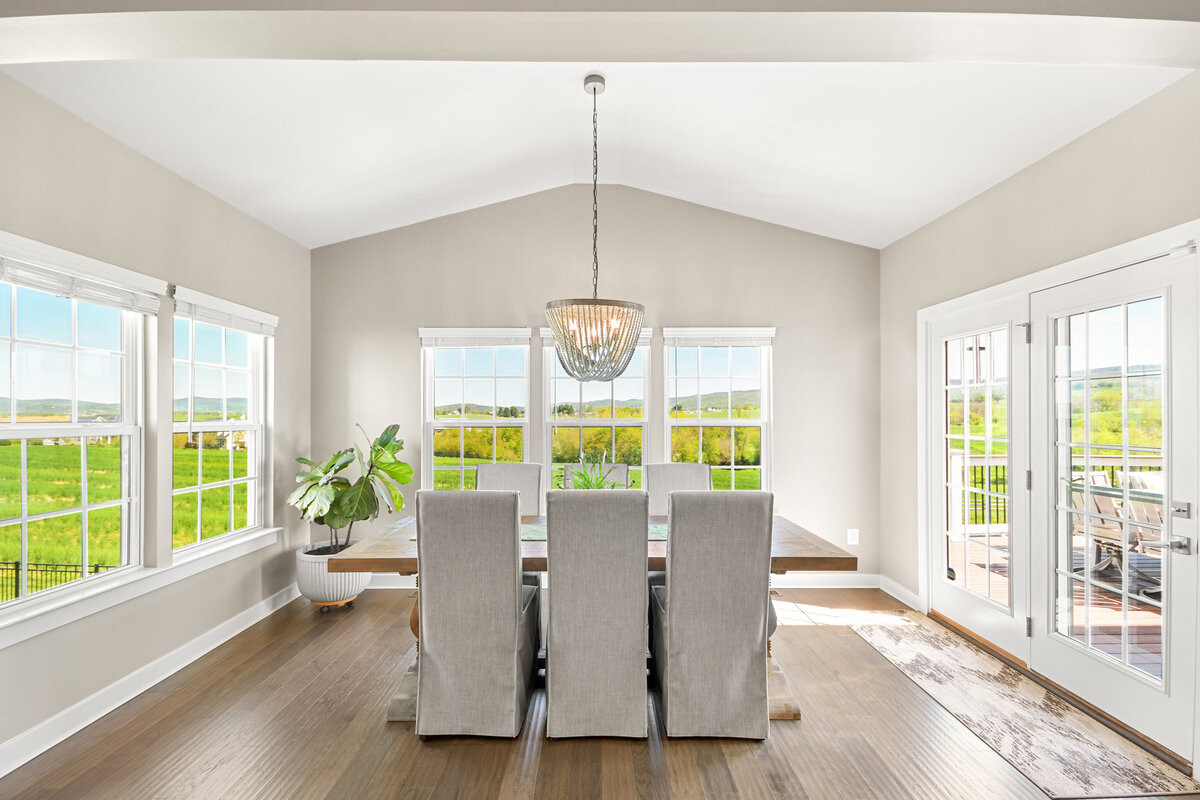 Luxury dining room with windows