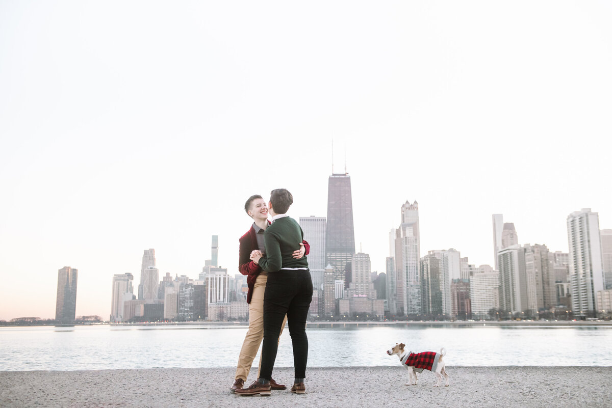 Mei Lin Barral Photography_Chicago-North-Avenue-Pier-queer-winter-couple-portrait-with-rescue-dog-44