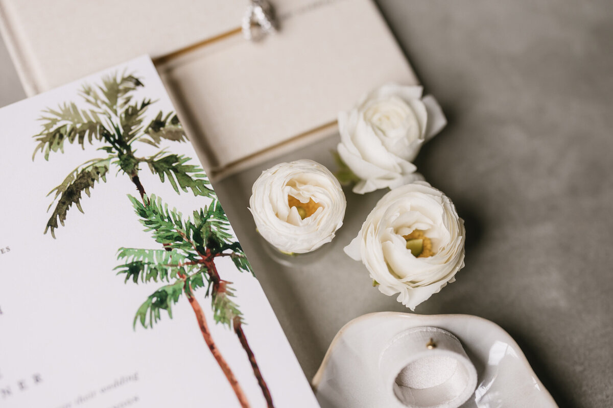 Wedding flatlay detail of flowers