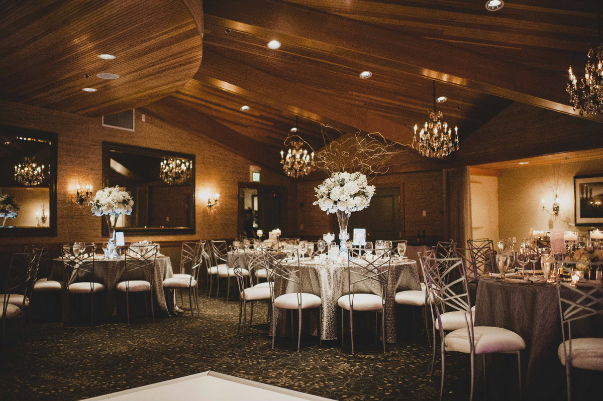 Romantic and inviting white and grey winter wedding reception in Seattle.