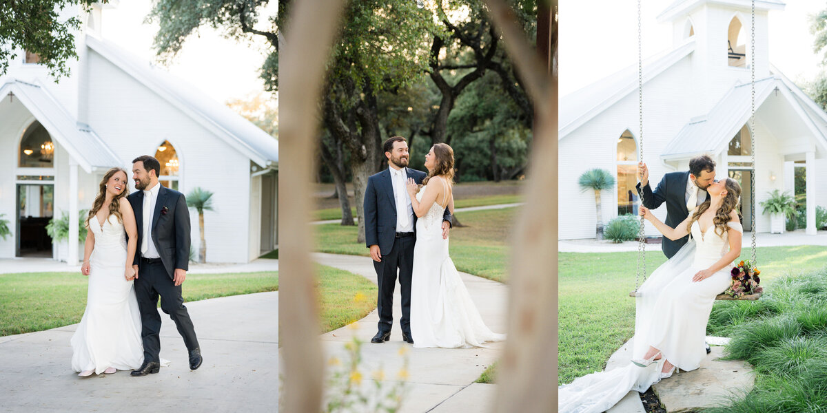 Bride and groom embracing during golden hour wedding photoshoot in San Antonio
