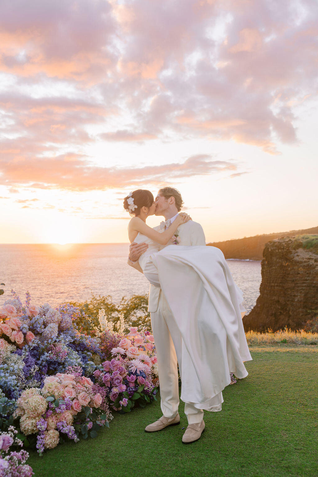 Lanai island wedding sunset ceremony flowers- Hawaii florist