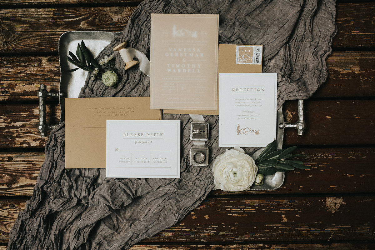 Invitation suire flatlay in Port Angeles, Washington