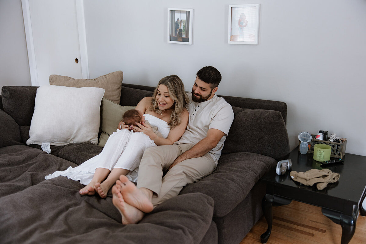 At home newborn session in the parents living room in the Finger Lakes