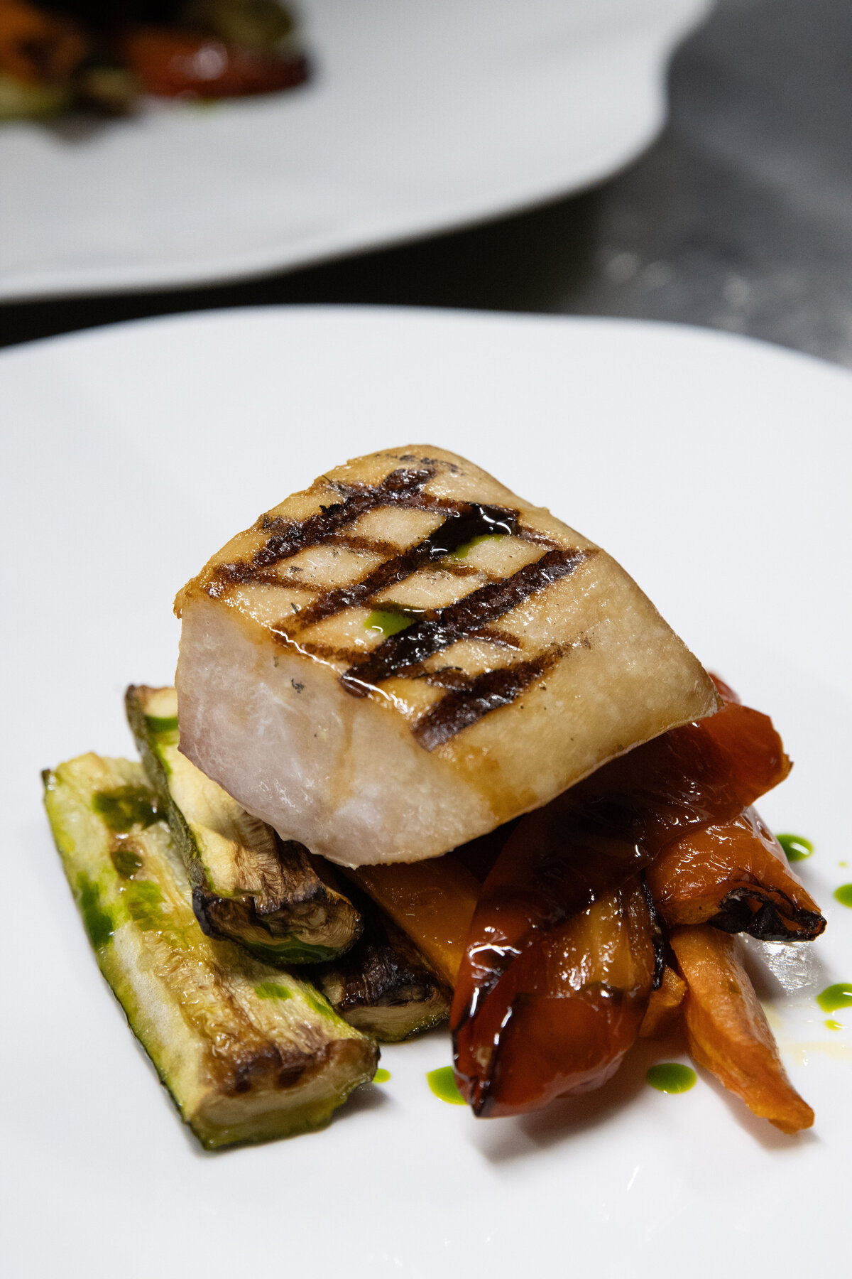 Grilled fish with roasted vegetables