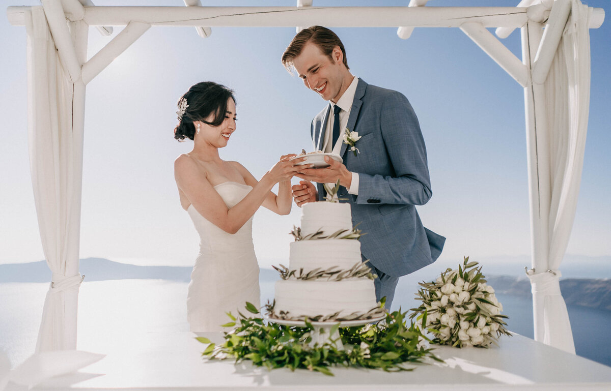 modern Minimalist for intimate wedding in santorini Greece cake