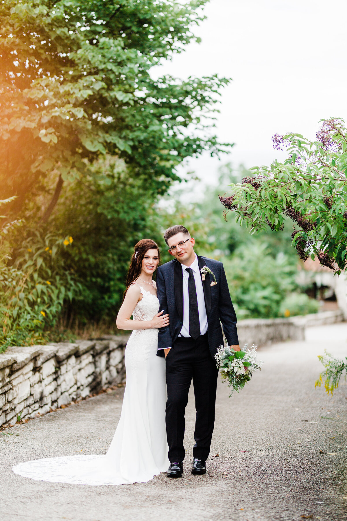 The newlyweds walking