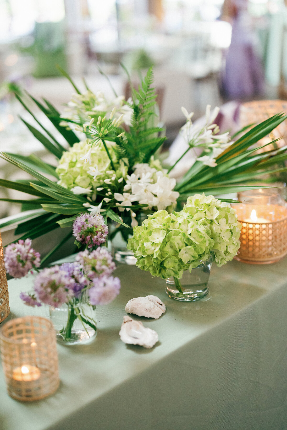 a purple and green flower arrangement