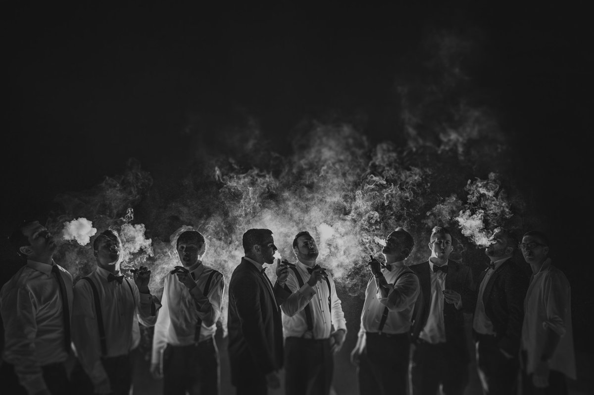 Groomsmen Cigar Wedding Photo