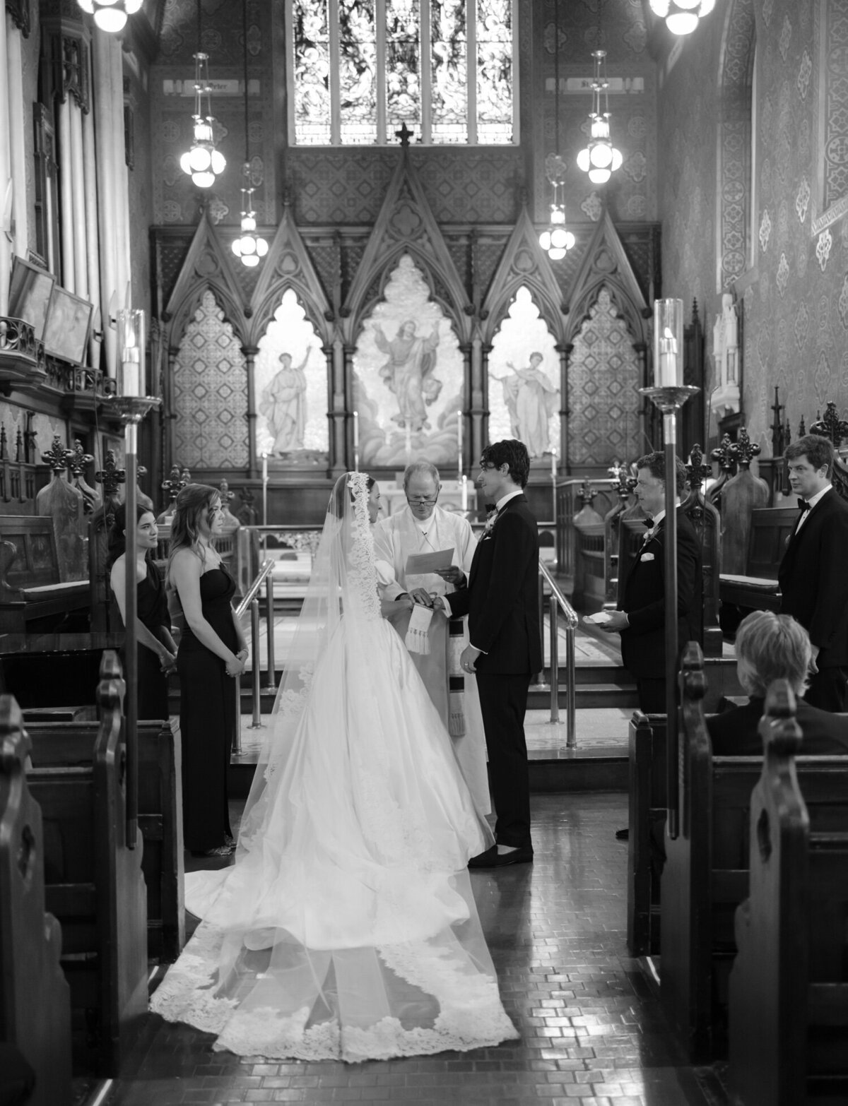 Black and white film wedding photography at Christ Church in Detroit, Michigan 