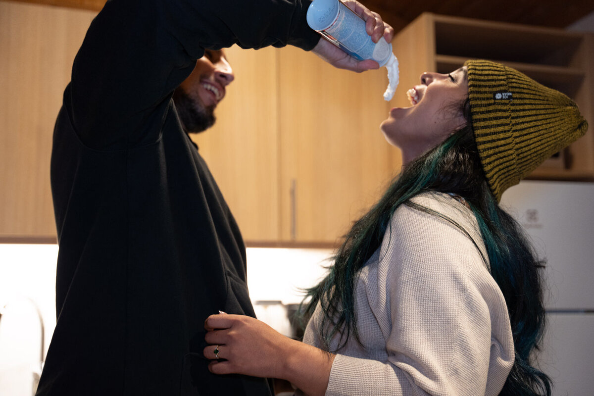 Newlyweds share whipped cream in their Iceland kitchenette 