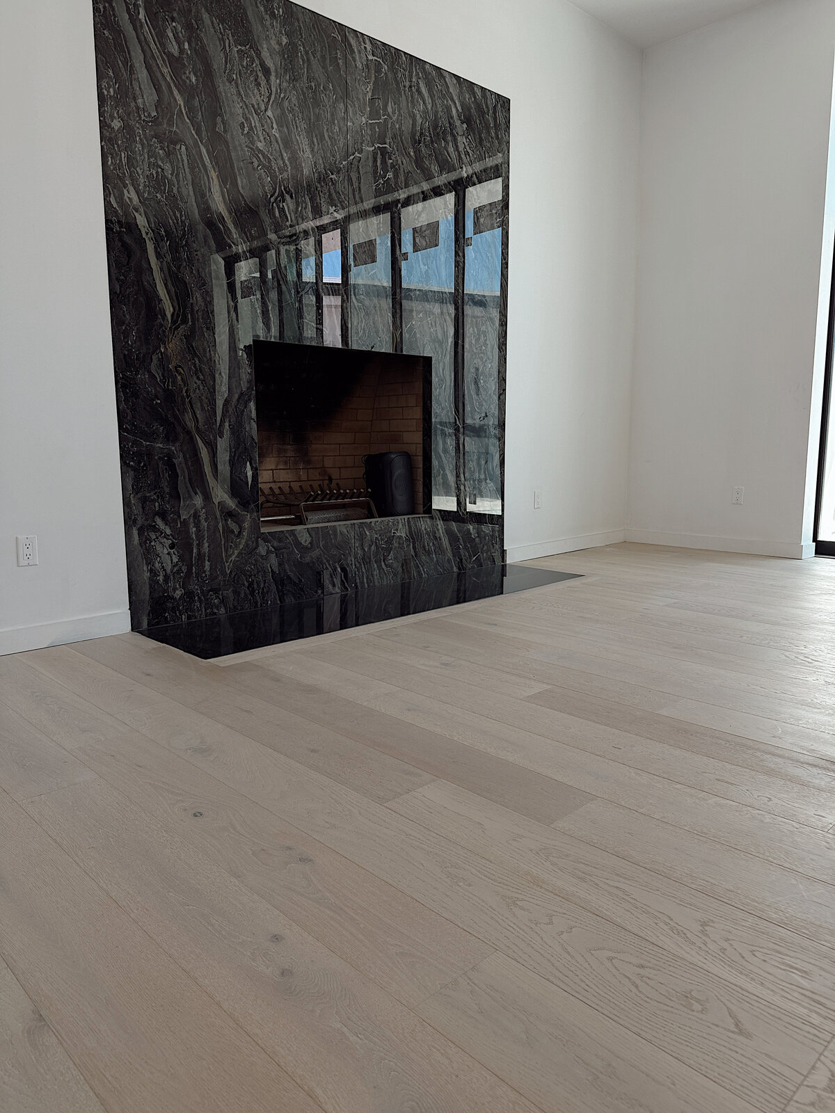 Fireplace with hardwood flooring