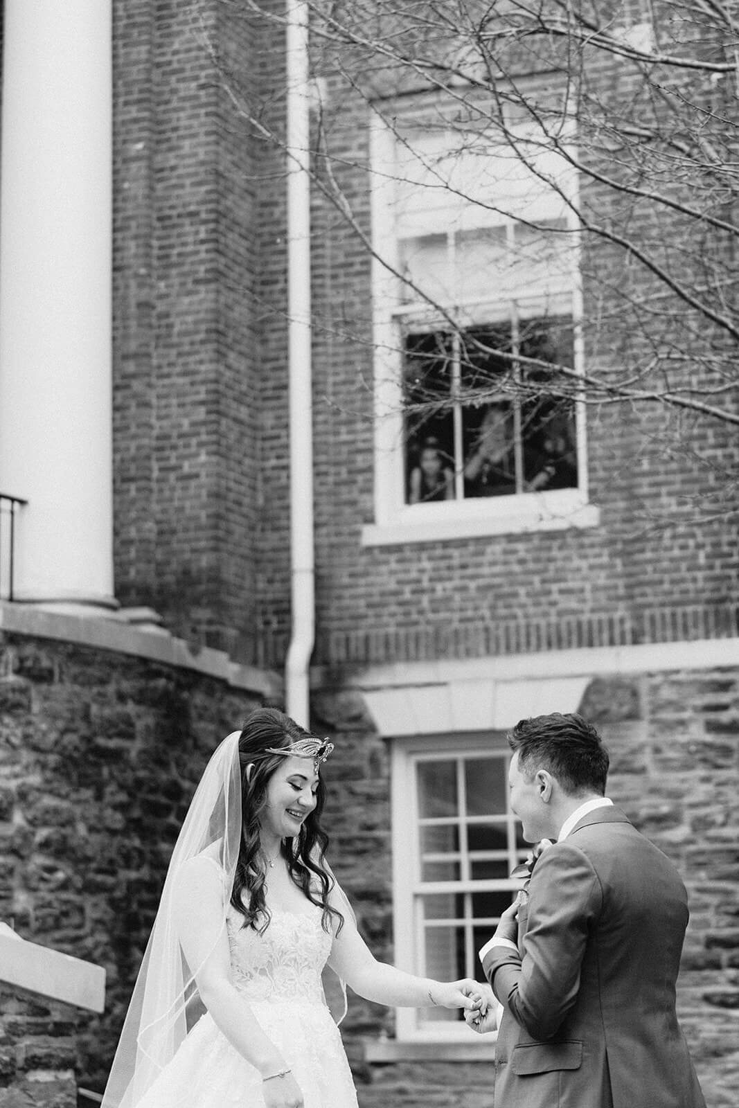 Bride & Bride candid shot outside house at Finger Lakes, NY