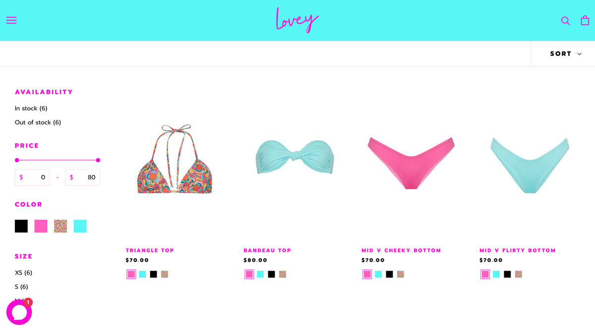 Lovey Bikini shop page design