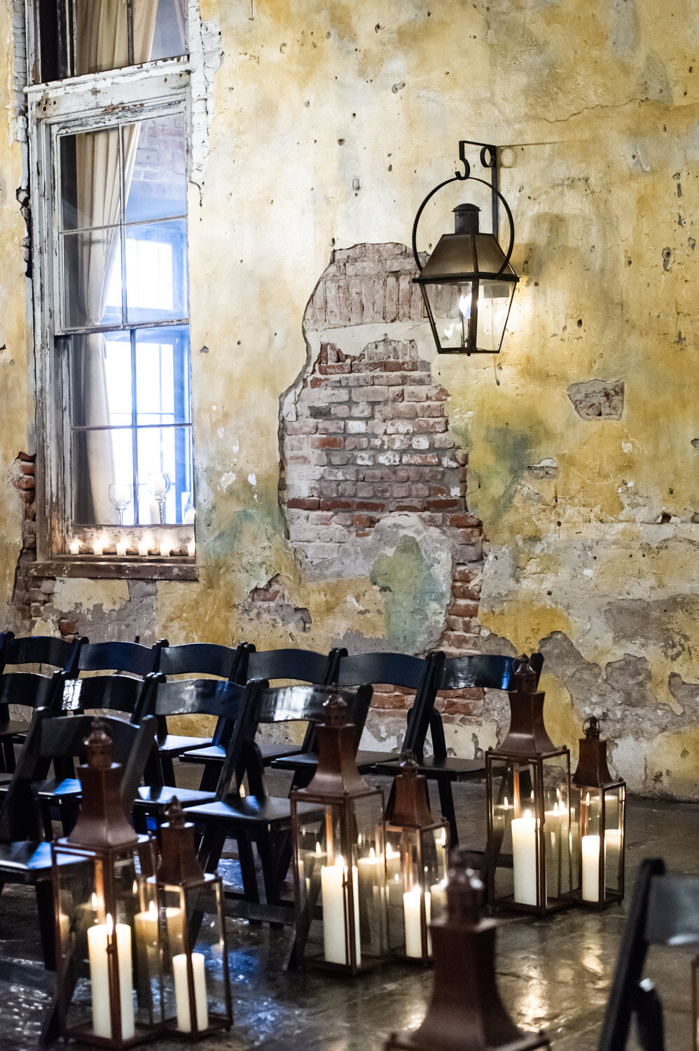 Wedding ceremony setup, chairs and candles