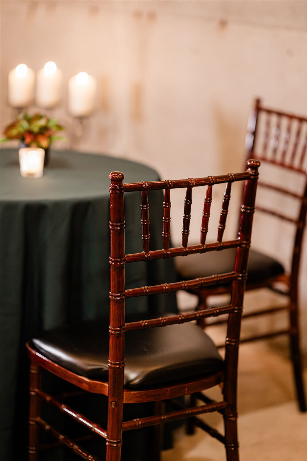 Wooden chair inside the barrel room of Chateau Lill