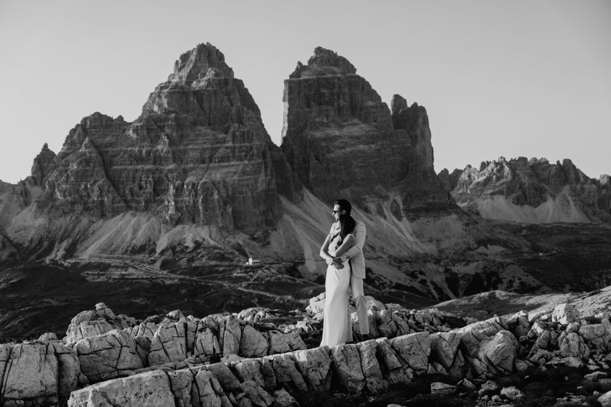 Couple mountain top elopement Tre Cime Dolomites