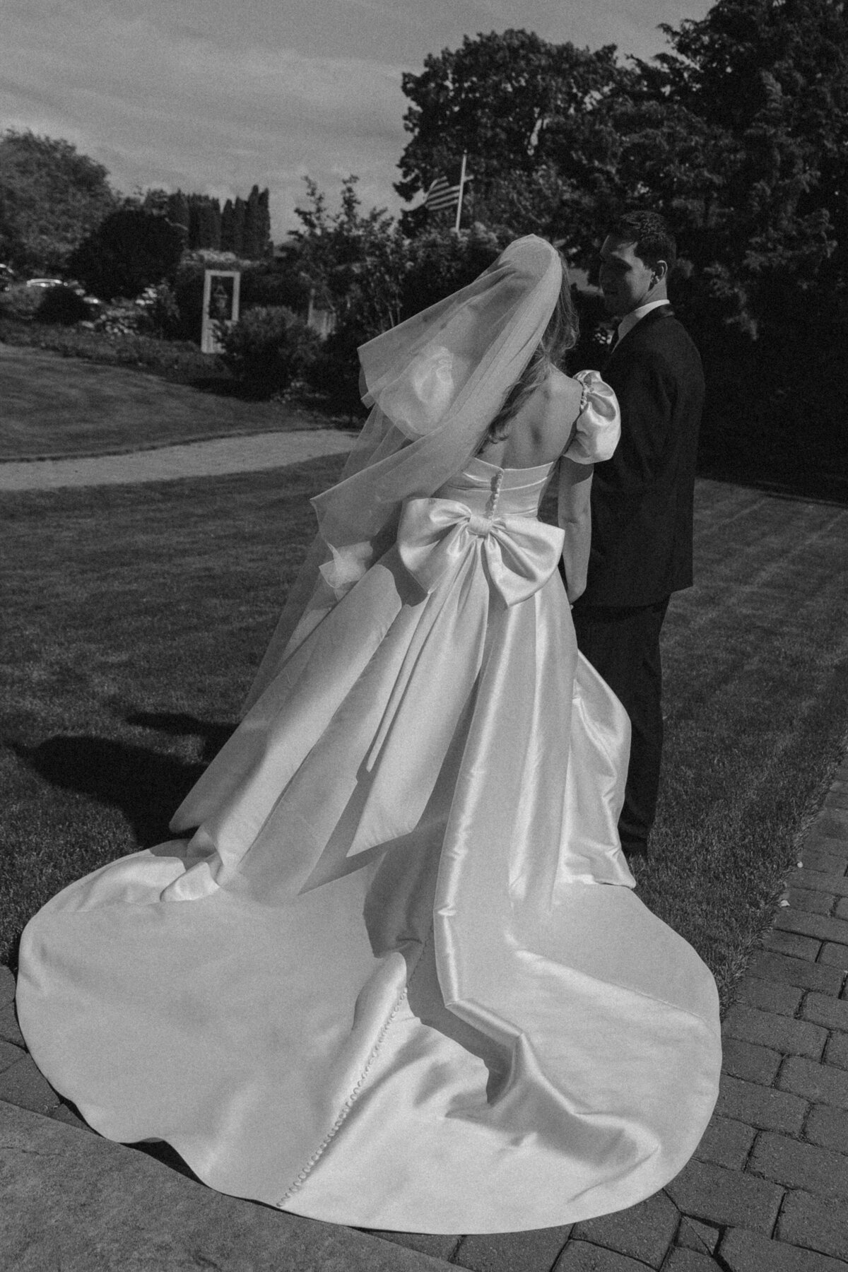 Classic Satin Wedding Dress with Statement Bow | Elegant Oregon Bride Portrait