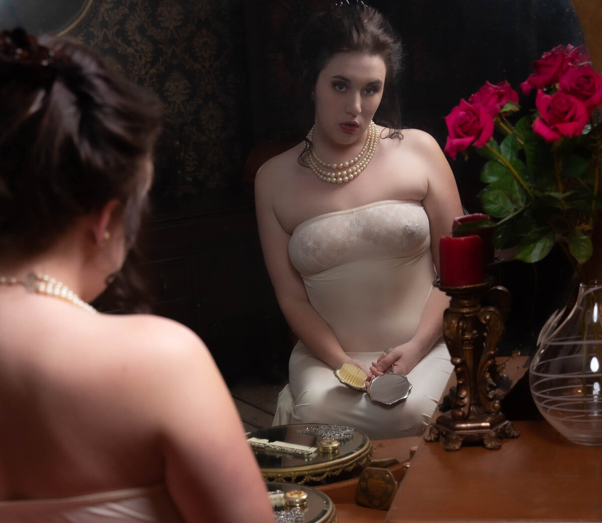 goddess studio mirror vintage vanity roses boudoir beauty dish