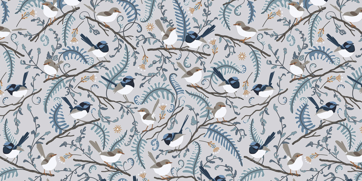Blue wrens surface design Green Acre Designs Australia camping