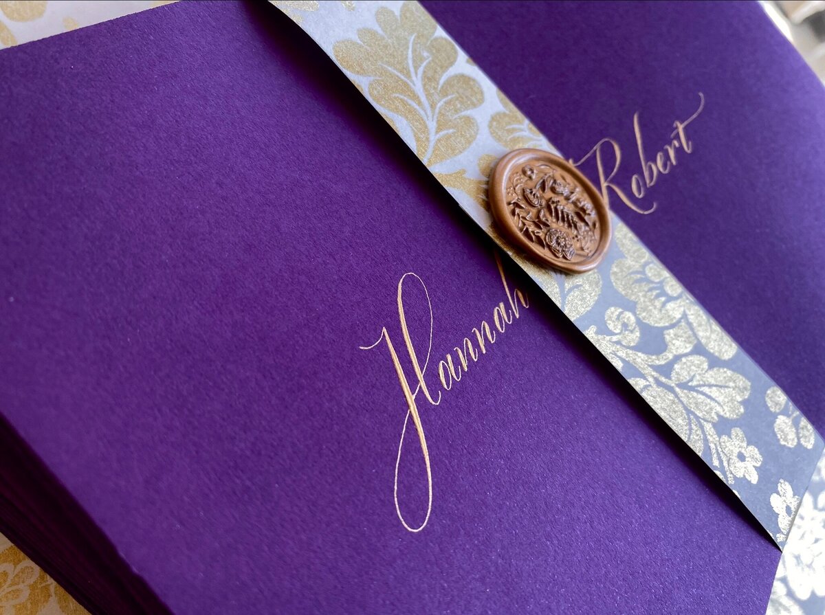 Custom calligraphy in an envelope with wax seal
