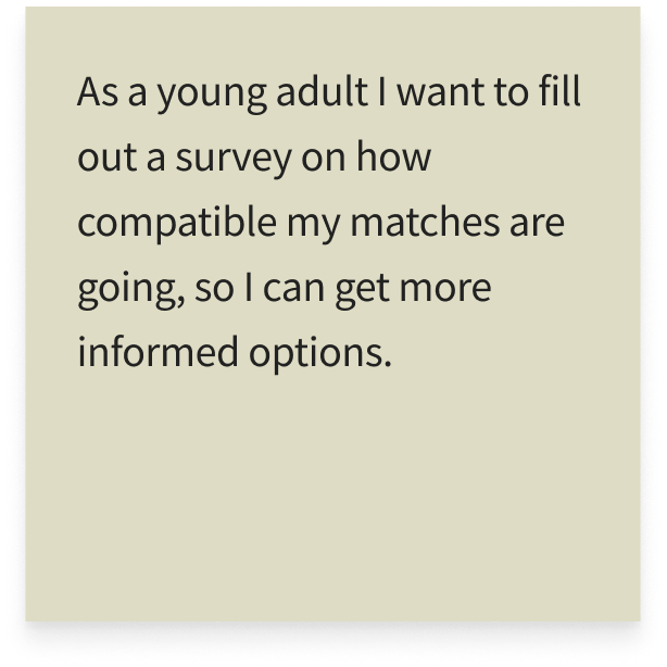 As a young adult I want to fill out a survey on how compatible my matches are going, so I can get more informed options.