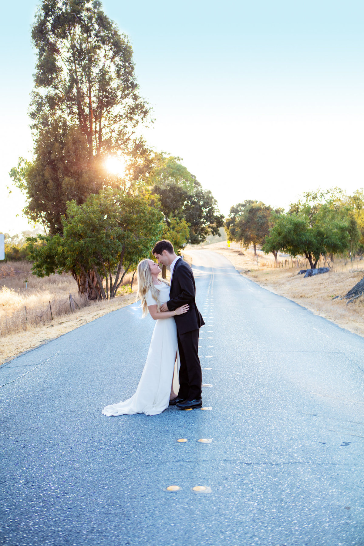 In the Middle of the Street in the Palo Alto Hills for Sunset Engagement Photos