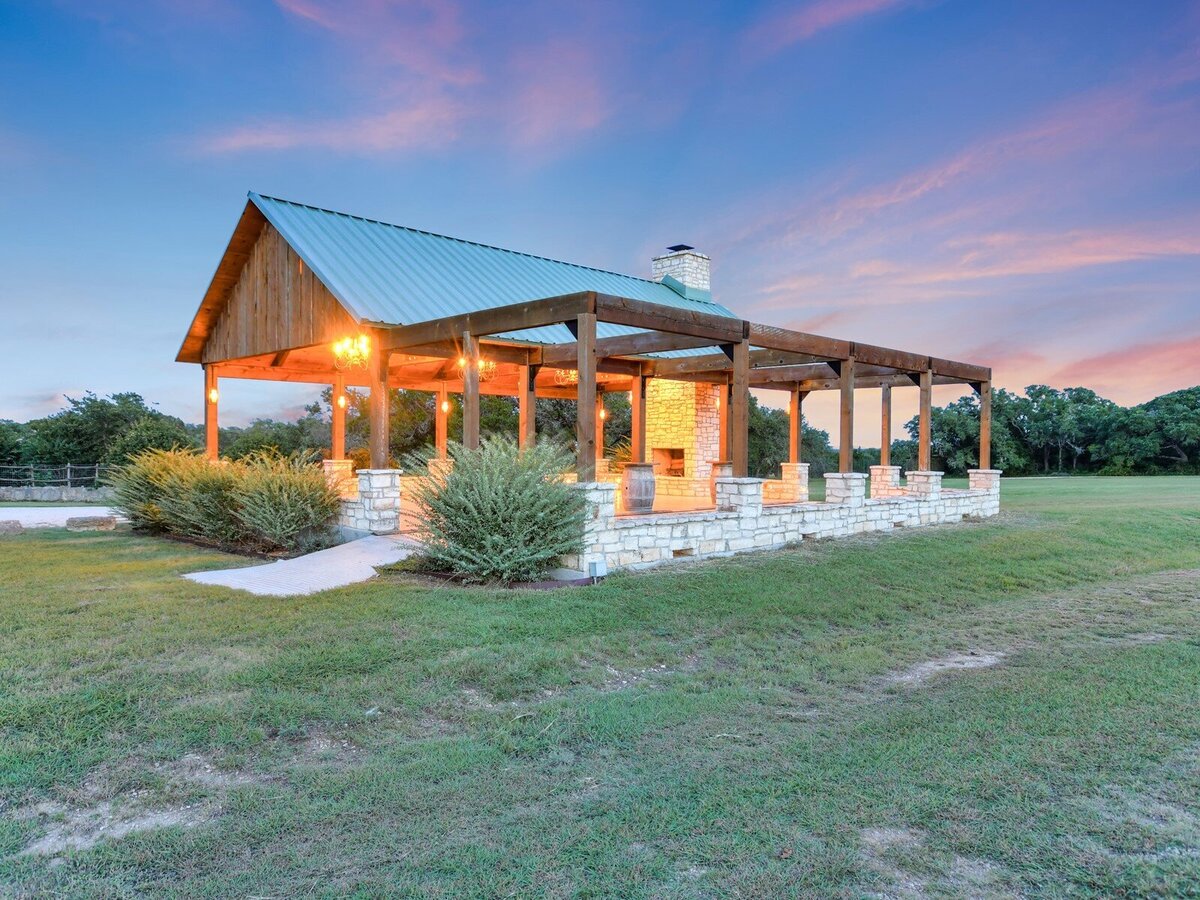 Exterior of the pavilion at dusk