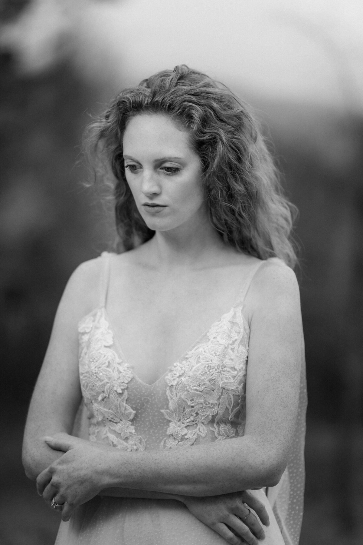 black and white image of a bride