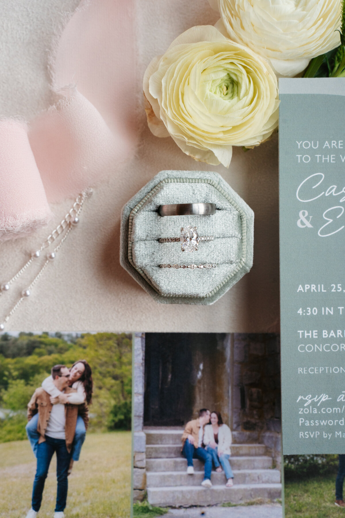 Rustic wedding details with greenery and neutral tones