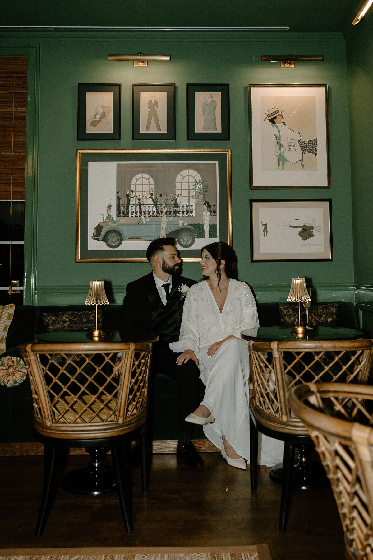 bride and groom in bar