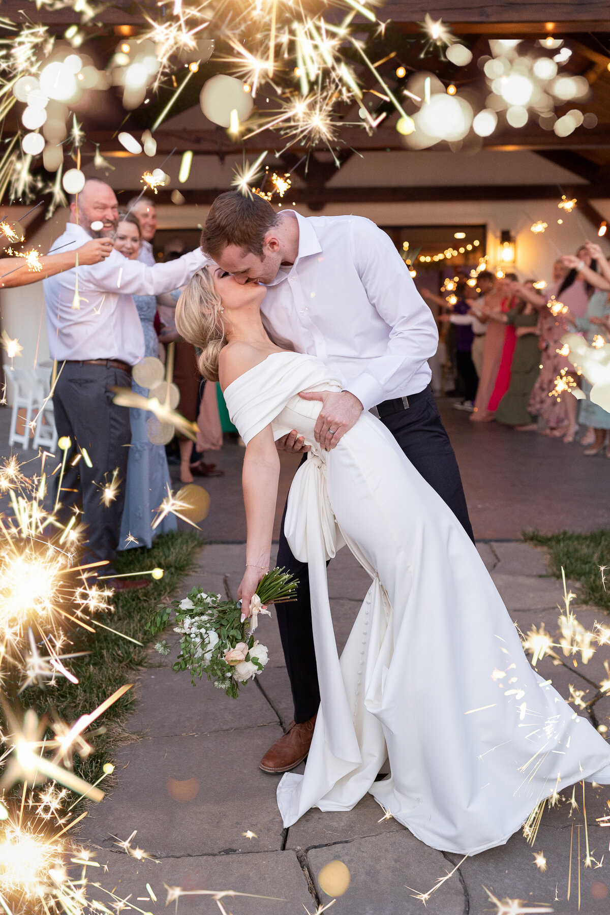 Sparkler exit photos at Emerson Fields Wedding venue in Excello Mo