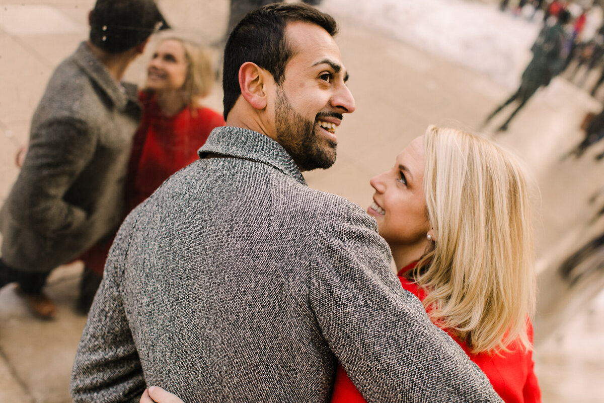 Winter engagement photo in Chicago's Millennium Park