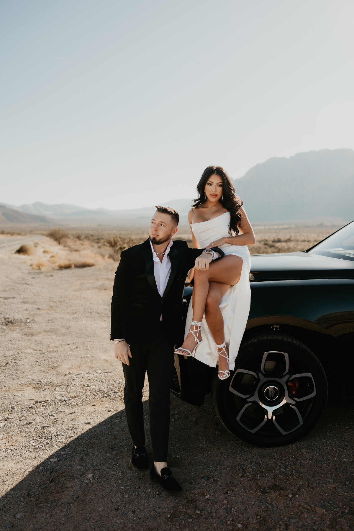 Fossil Beds Nevada engagement Session with Rolls Royce SUV