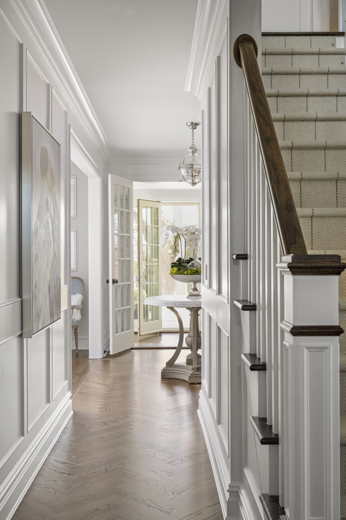 candra lynn interiors ocean port project entryway hallway and stair railing